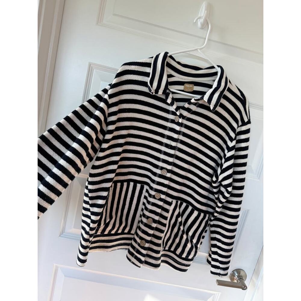 Free People Black and white nautical Lora Cardigan Shacket